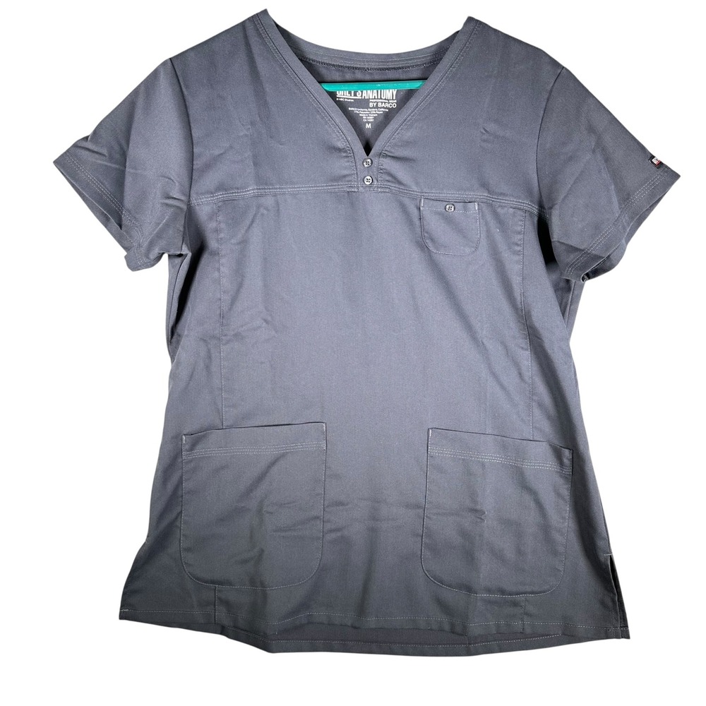 Greys Anatomy‎ by Barco Womens Scrub Top Charcoal Gray V-Neck Size M RN50681